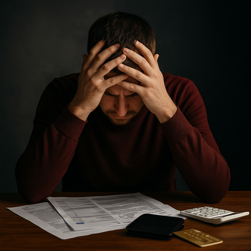 Why You Keep Choosing the WRONG Side Hustle – frustrated man with bills
